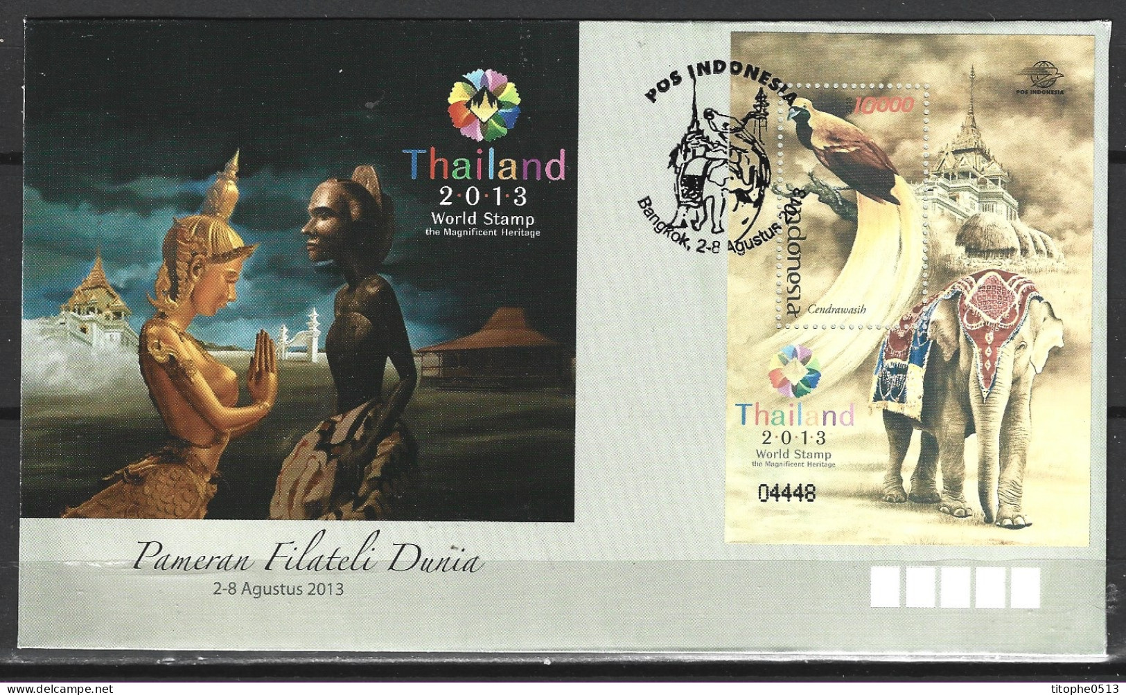 INDONESIE. BF 293 De 2013 Sur Enveloppe 1er Jour. Oiseau Du Paradis. - Pájaros Cantores (Passeri)