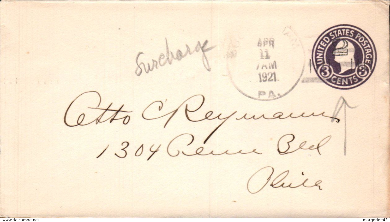 USA ETATS UNIS ENTIER LETTRE SURCHARGé 1921 - Lettres & Documents