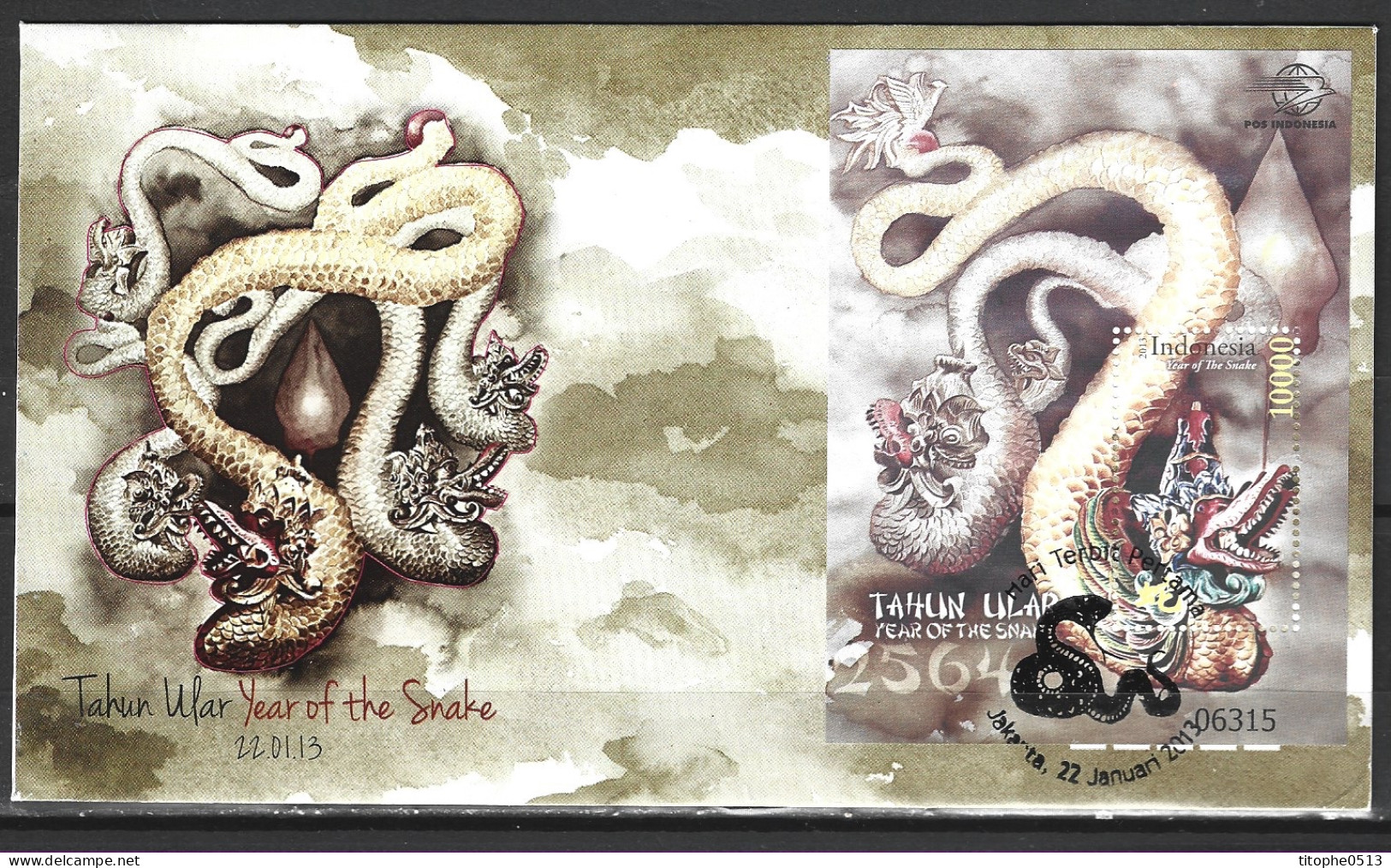 INDONESIE. BF 288 De 2013 Sur Enveloppe 1er Jour. Année Du Serpent. - Chinese New Year