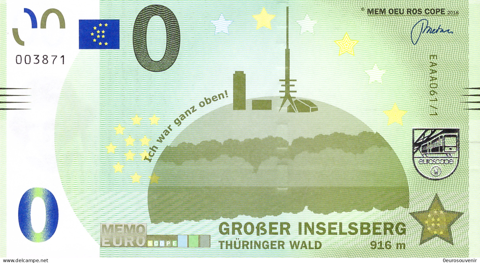 MEMO 0-Euro EAAA 061/1 GROßER INSELBERG THÜRINGER WALD 916m - Private Proofs / Unofficial
