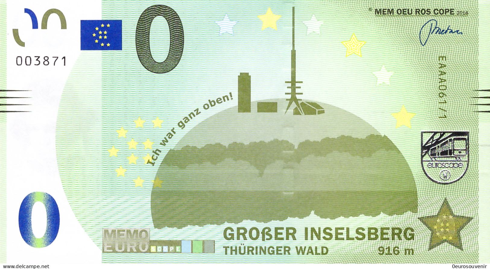 MEMO 0-Euro EAAA 061/1 GROßER INSELBERG THÜRINGER WALD 916m - Essais Privés / Non-officiels