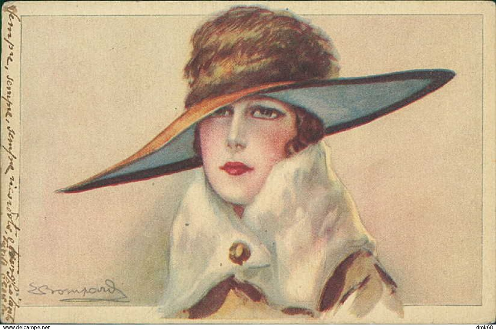BOMPARD  SIGNED 1910s POSTCARD - WOMAN WITH BIG HAT - N.990/2 (5501) - Bompard, S.