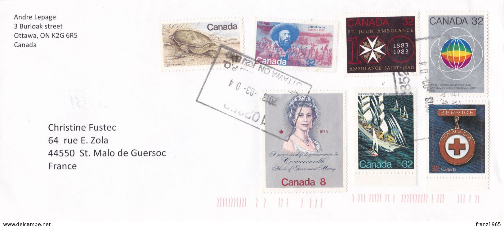 From Canada To France - 2004 - Storia Postale