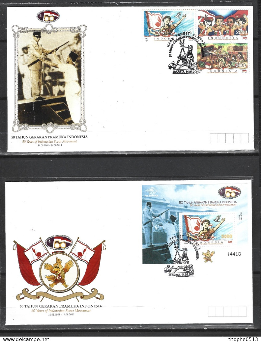 INDONESIE. N°2553-5 & BF 267 De 2011 Sur 2 Enveloppes 1er Jour. Scoutisme. - Lettres & Documents