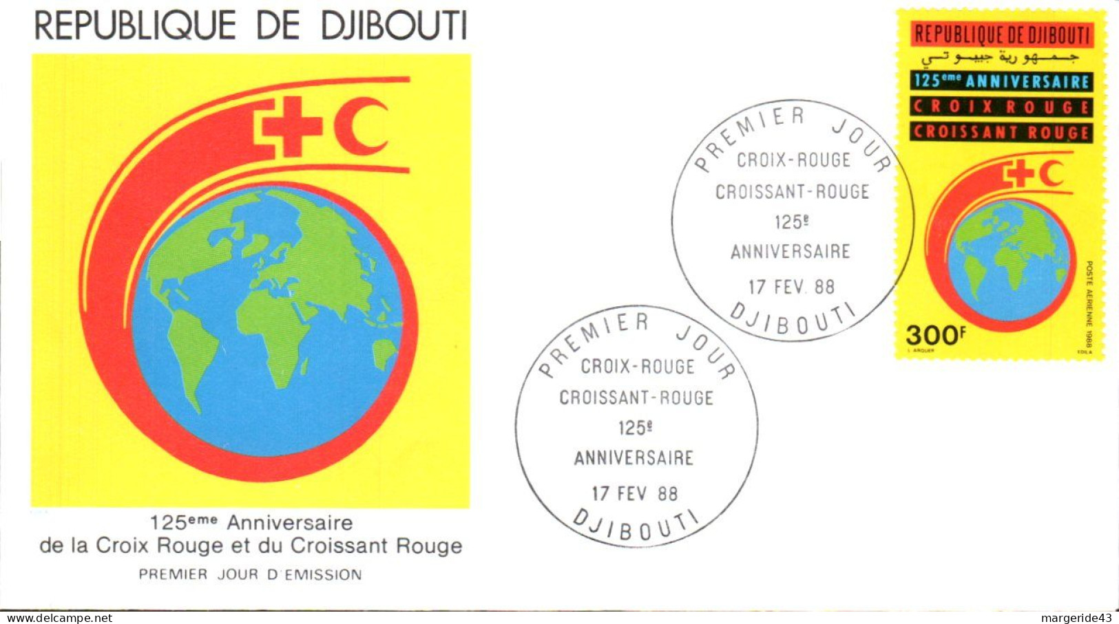 DJIBOUTI FDC 1988 125 ANS DE LA CROIX ROUGE - Rotes Kreuz