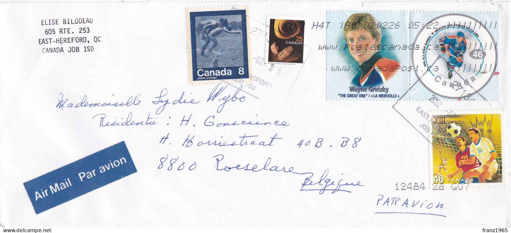 From Canada To Belgium - 2002 (Wayne Gretzky) - Lettres & Documents