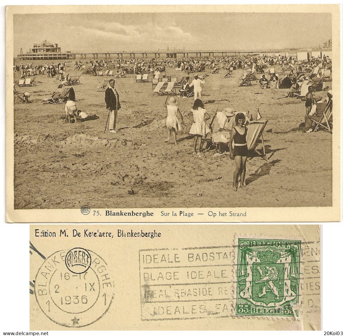 Blankenberghe Op Het Strand, Sur La Plage 1936 Timbre 35c_ALBERT N°75_Edition M. De Ketelaere_CPA - Blankenberge