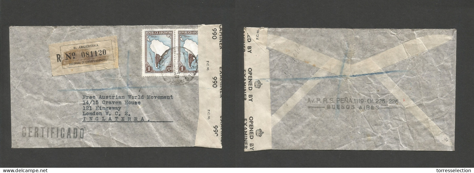Argentina - XX. 1945. Buenos Aires - UK, London. Registered Censored Multifkd Env. - Andere & Zonder Classificatie
