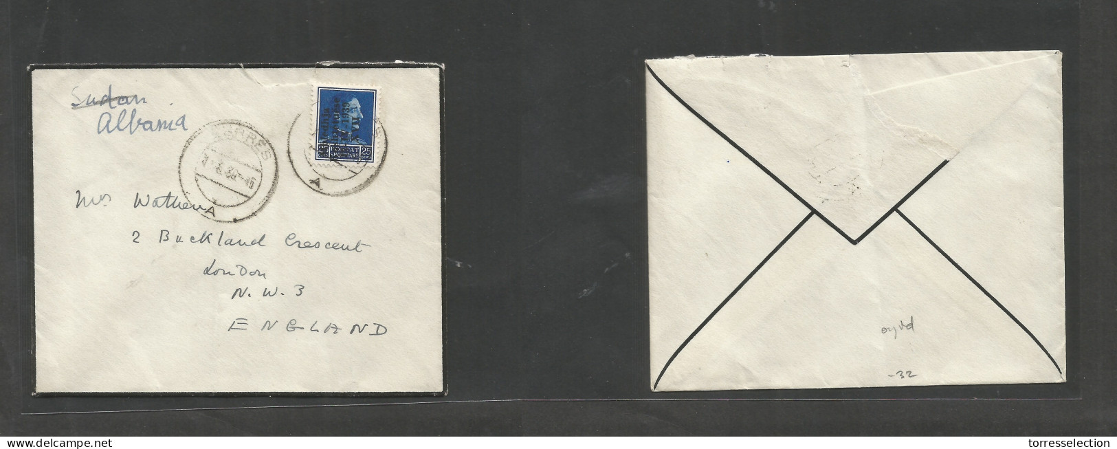 ALBANIA. 1939. Overprinted Issue. Arres - UK, London. Single 25b Blue Ovptd Fkd Env, Cds. - Albania