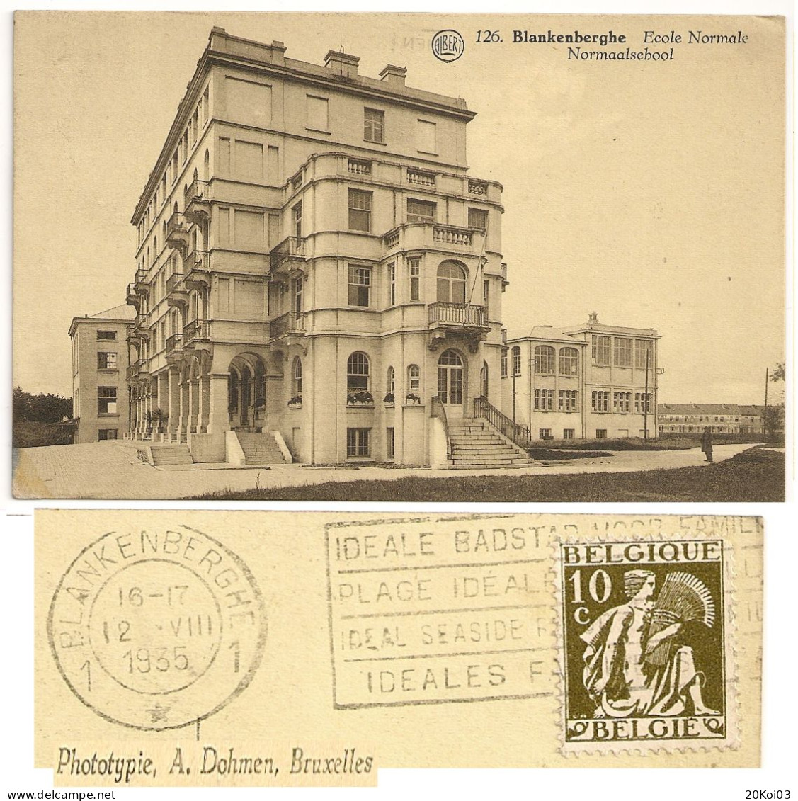 Blankenberghe Normaalschool, Ecole Normale 1935 Timbres 10c, ALBERT 126 Phototypie A Dohmen Bruxelles_CPA - Blankenberge