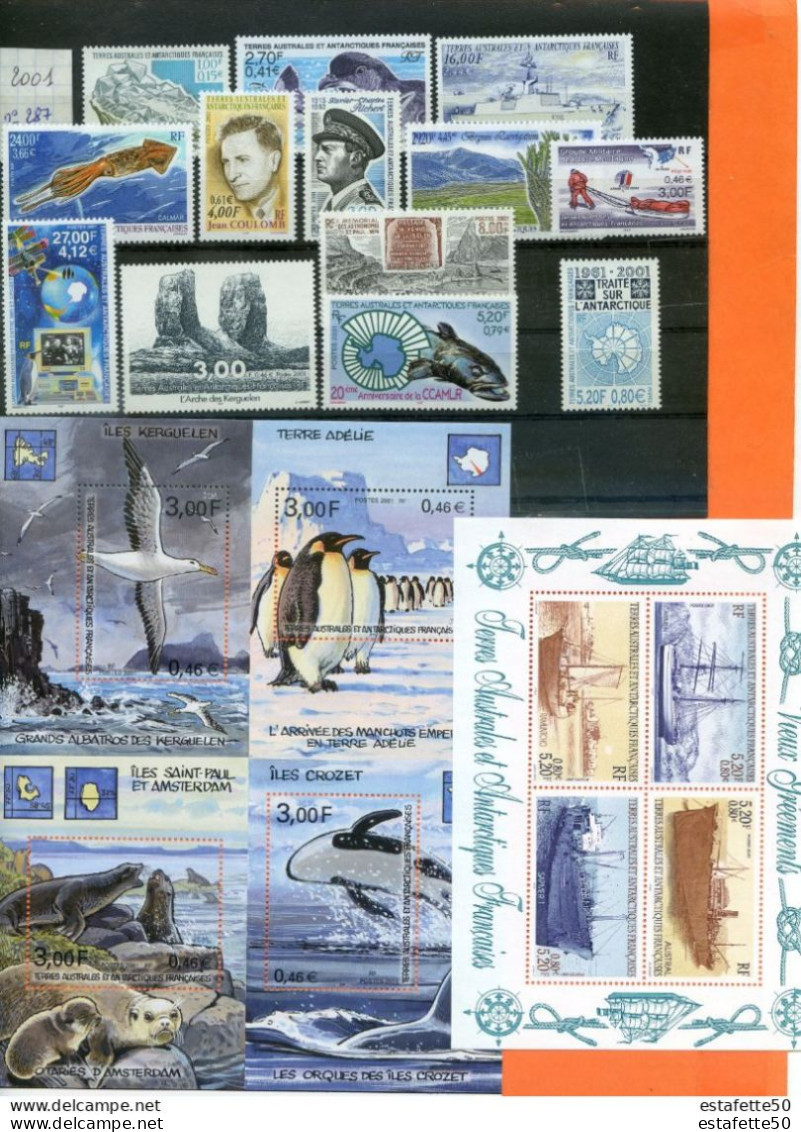 TAAF;2001;année Complète; TP N° 287 à 307; Avec BF 5 Et BF 6  ;NEUFS**;MNH - Komplette Jahrgänge