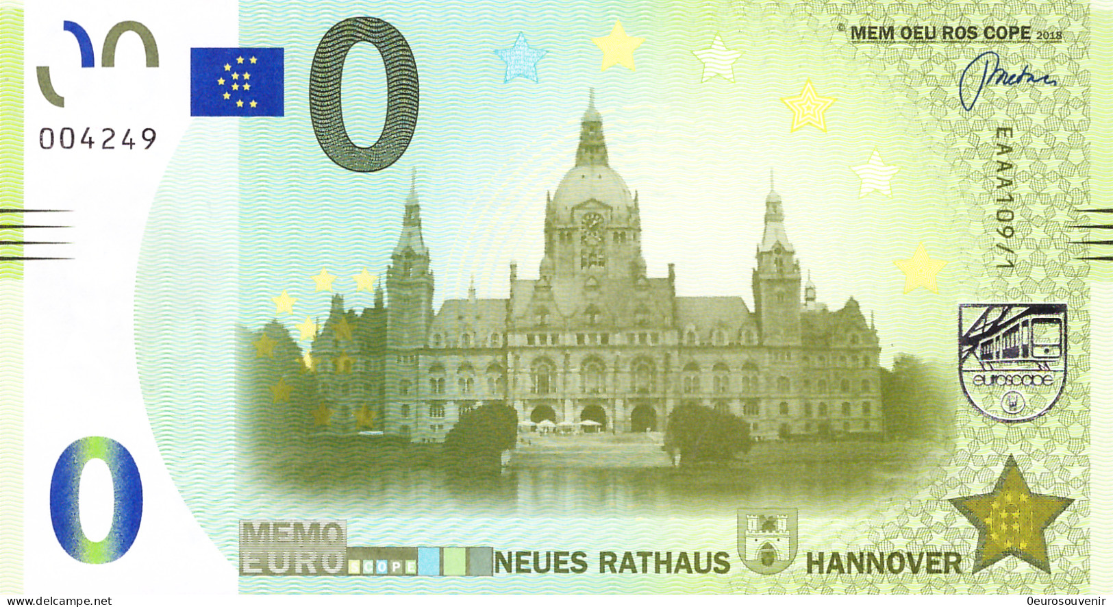 MEMO 0-Euro EAAA 109/1 NEUES RATHAUS HANNOVER - Essais Privés / Non-officiels