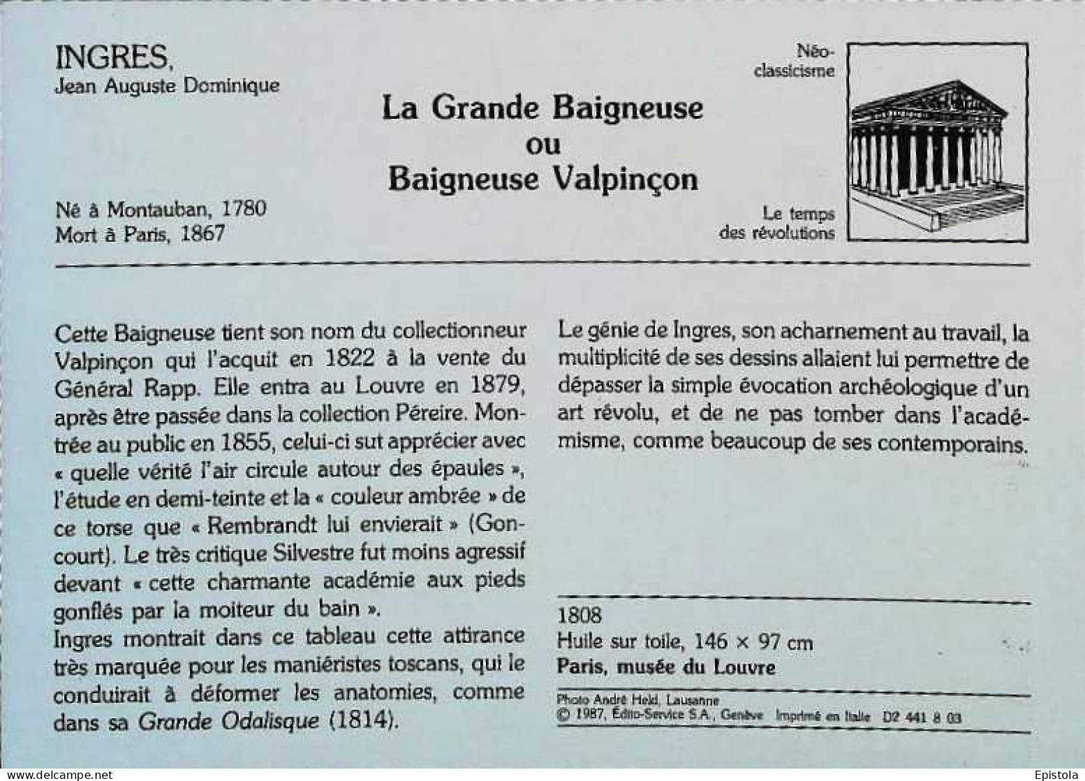 ►  Ingres     La Grande Baigneuse Ou Baigneuse Valpinçon - Malerei & Gemälde