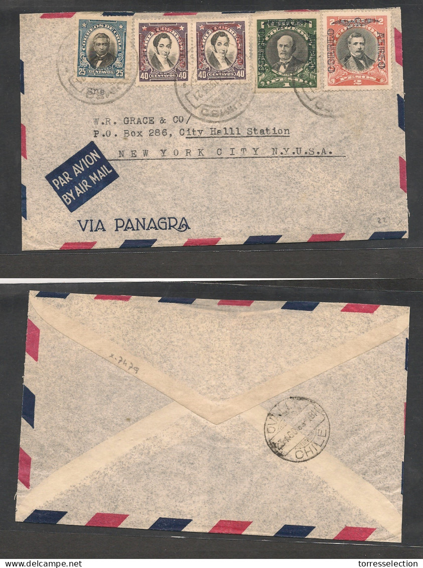 CHILE. Chile - Cover1933 22 Ago Coquimbo To USA NY Air Via Panagra Multfkd Env, Rate $4.05, Fine.  Ex Prof West Airmails - Chile
