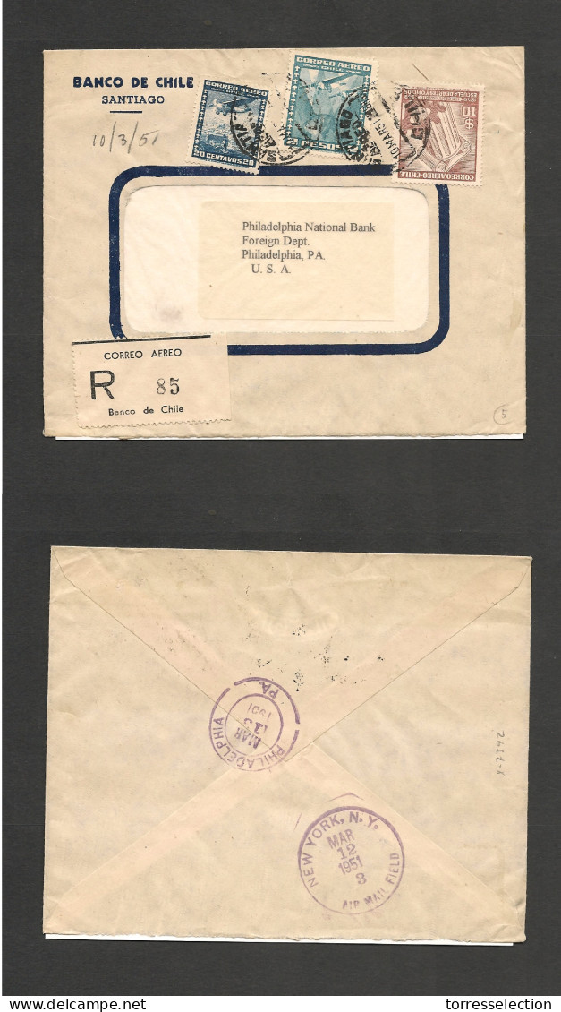 CHILE. Chile - Cover -1951 10 March Stgo To USA PHA Registr Mult Fkd Env Rate 12.20$.  Ex-Prof West UK Airmails Coll.- . - Chili