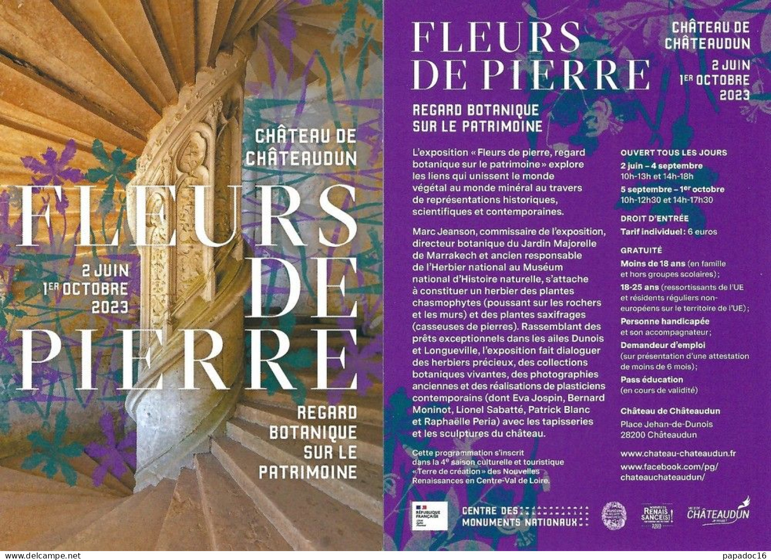 Carte-Flyer - Fleurs De Pierre : Regard Botanique Sur Le Patrimoine - Château De Châteaudun - 2023 - Pubblicitari