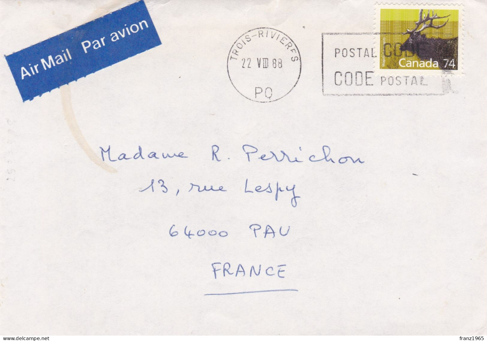 From Canada To France - 1988 (Trois-Rivieres) - Lettres & Documents
