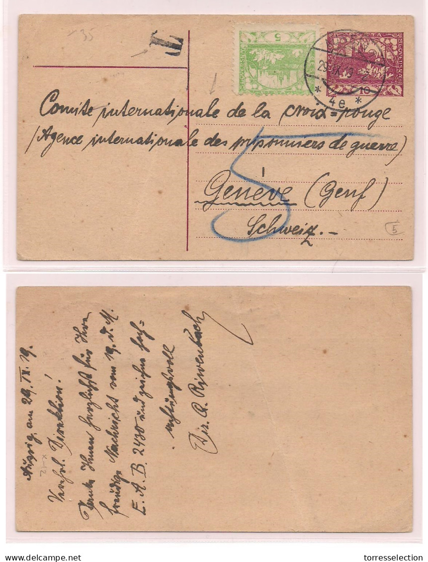 CZECHOSLOVAKIA. 1919 - Aussig - Switzerland Stat Card- POW - Taxed. Easy Deal. - Altri & Non Classificati
