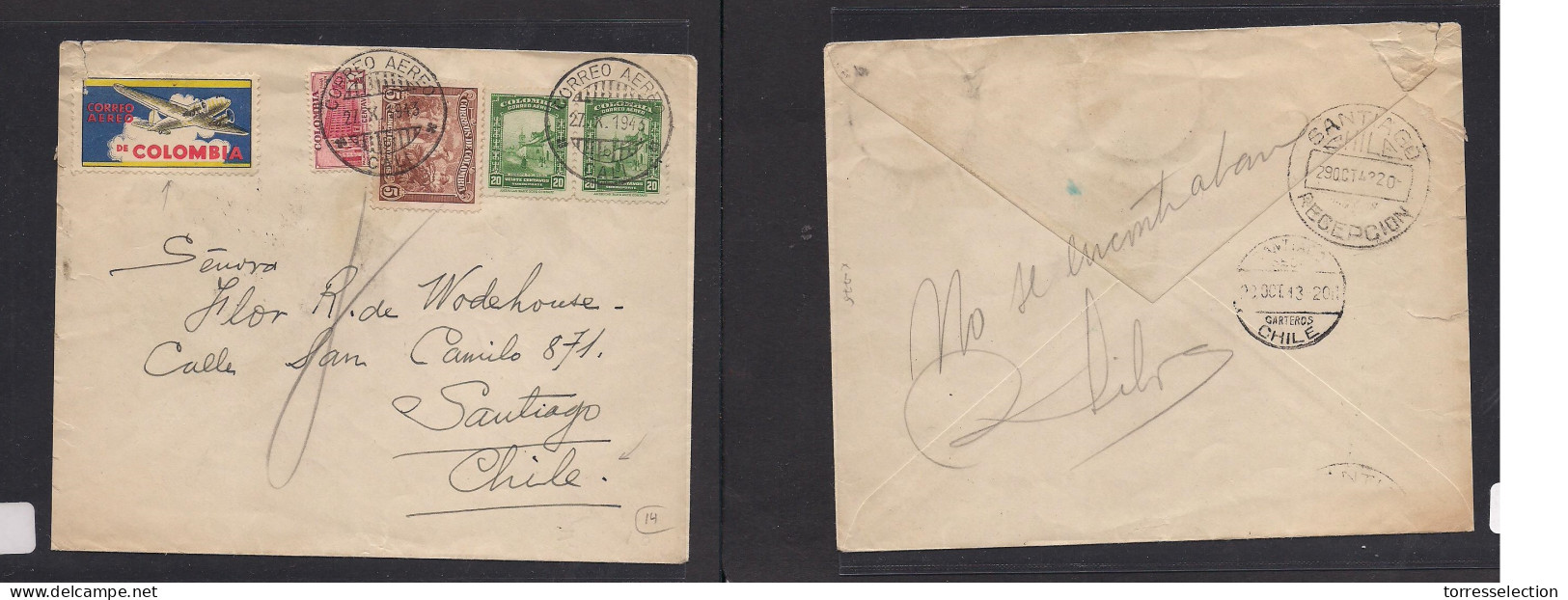 COLOMBIA. Colombia - Cover - 1943 Cali To Chile Air COLOMBIA Mult Fkd Env +color Label, Better Dest Usage. Easy Deal. - Kolumbien