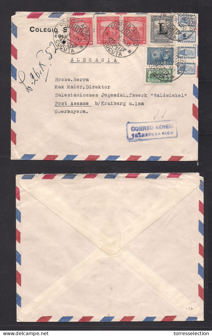 COLOMBIA. 1952 (3 Oct) Cuenta - Alemania, Oberbayern. Air Multifkd Env "transoceanico" (xxx) Better Cachet Type. - Colombia
