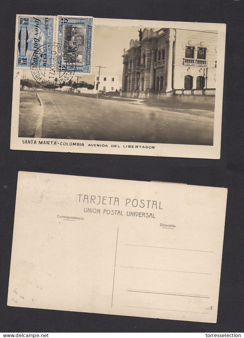 COLOMBIA. 1930. Santa Marta. Simon Bolivar Ovptd Photo Card. Fine. Pre-cancelled. - Kolumbien