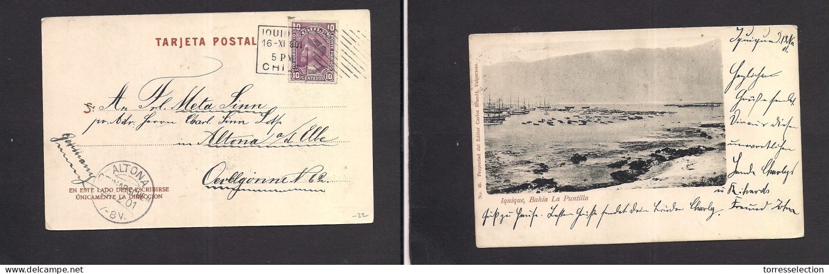 Chile - XX. 1901 (16 Nov) Iquique - Germany, Altona (21 Dec) Iquique Bahia Fkd Photo Ppc. Fine. - Cile