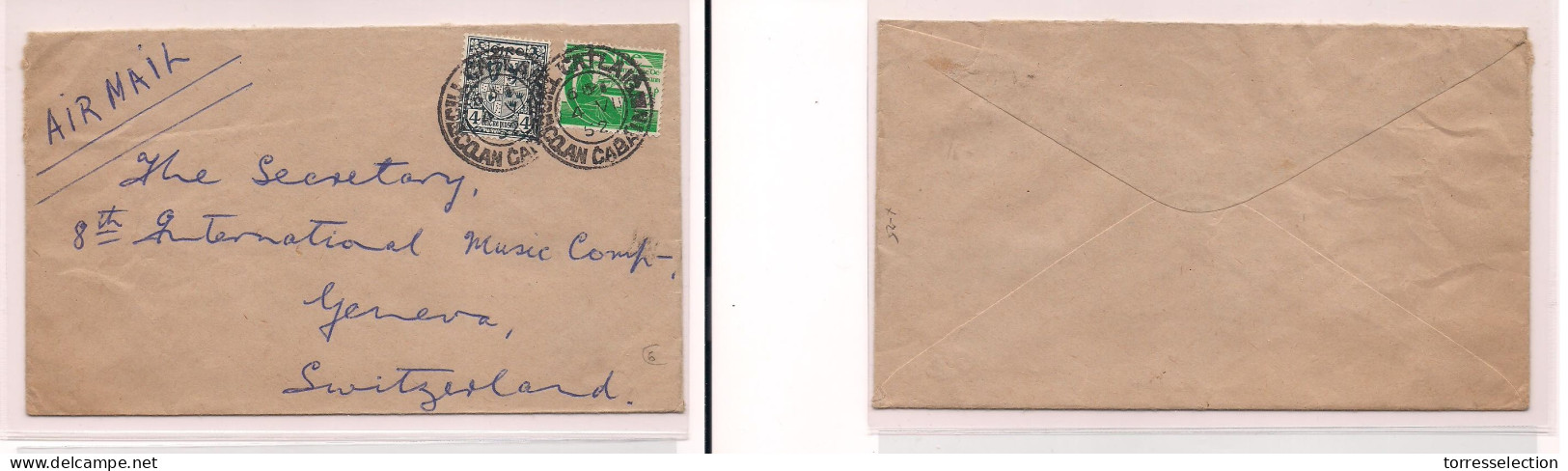 EIRE. 1952 . Colan Cabain - Switzerland, Geneve Airmail Fkd Env. Easy Deal. - Oblitérés