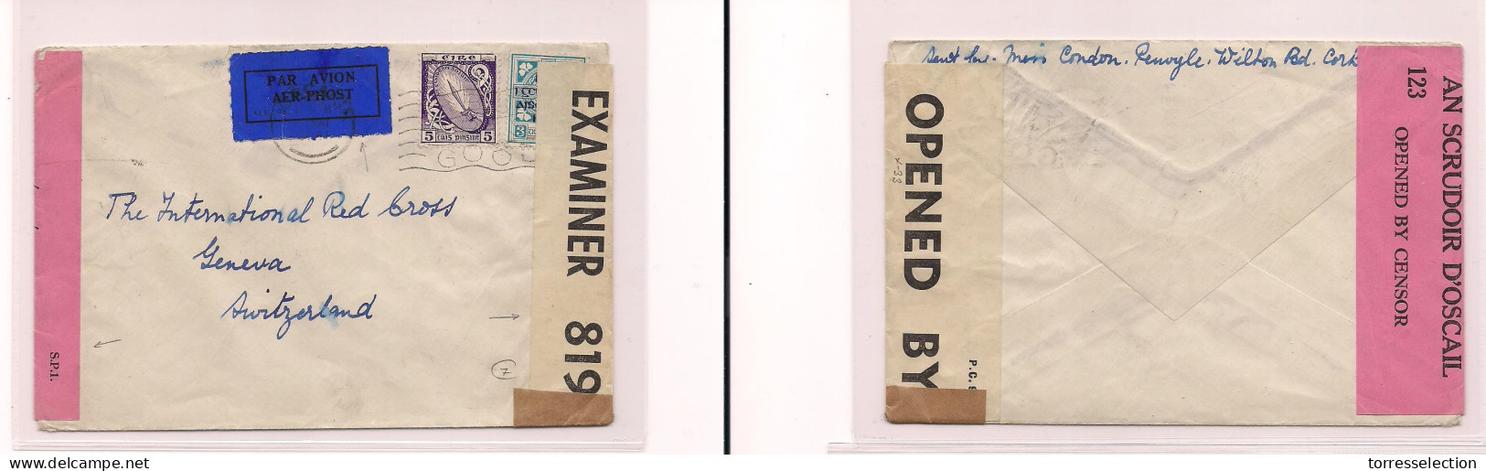 EIRE. 1941 - Air Doble Censor Env To Switzerland. Easy Deal. - Used Stamps
