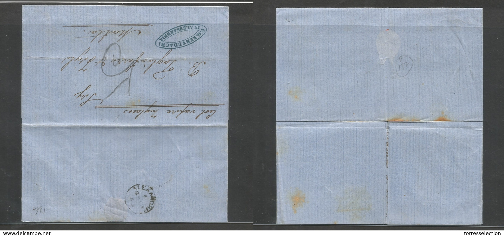 EGYPT. 1860 (19 May) Alexandria - Malta (23 May) Via Col - Vapore Inglese (mns) EL With Contains With Reverse Alexandria - Sonstige & Ohne Zuordnung