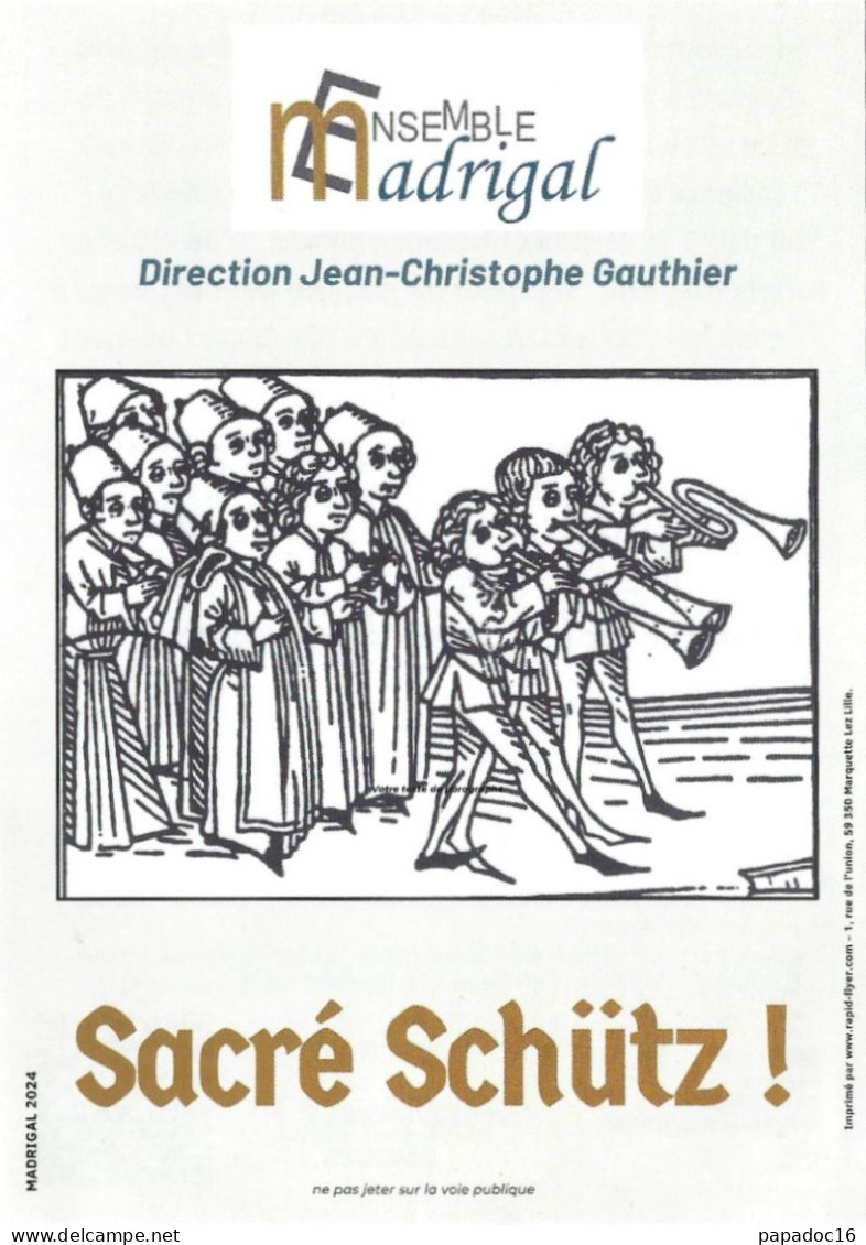 Flyer - Ensemble Madrigal [Limoges] - Sacré Schütz ! (mars 2024) - Oeuvres De Heinrich Schütz - Pubblicitari