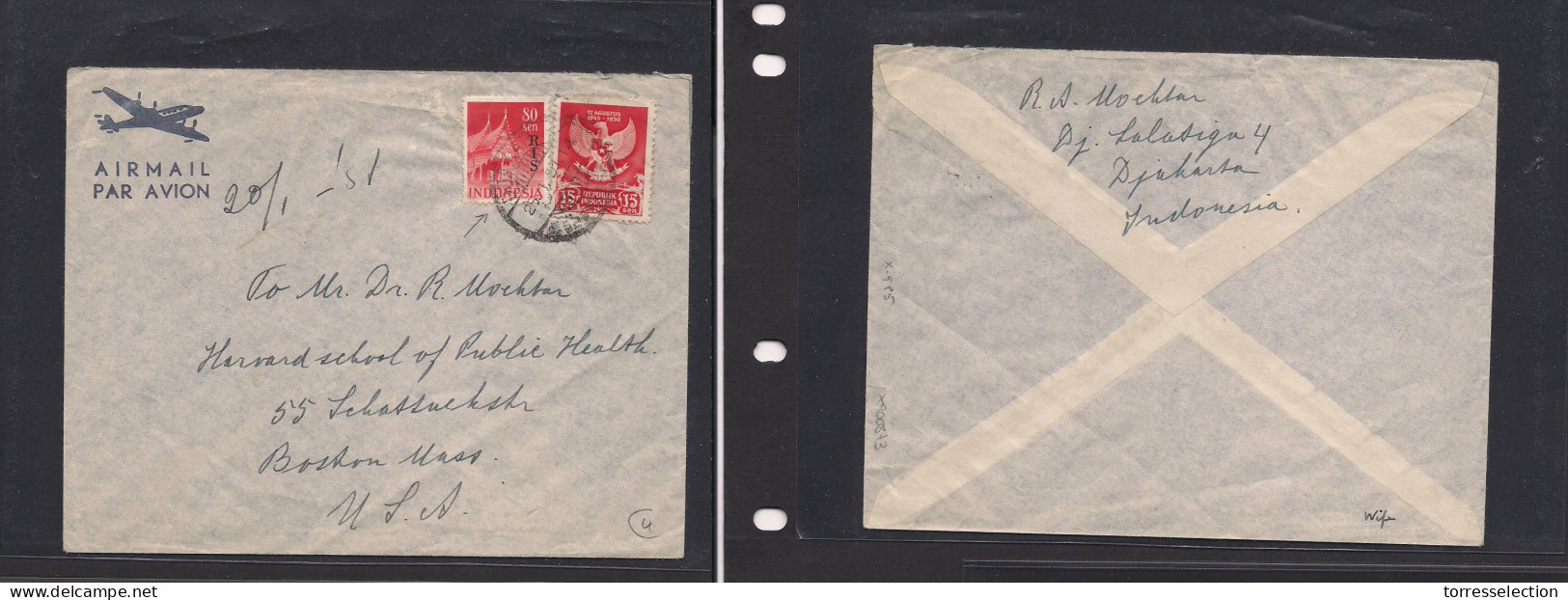 DUTCH INDIES. Dutch Indies - Cover - Indonesia RIS 1951 Djakarta To USA Boston. Easy Deal. - Indonesia