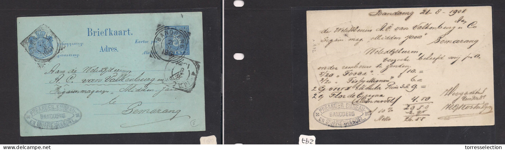 DUTCH INDIES. Dutch Indies - Cover - 1901 Bandoeng To Semarang 5c Blue Stat Card. Easy Deal. - Niederländisch-Indien