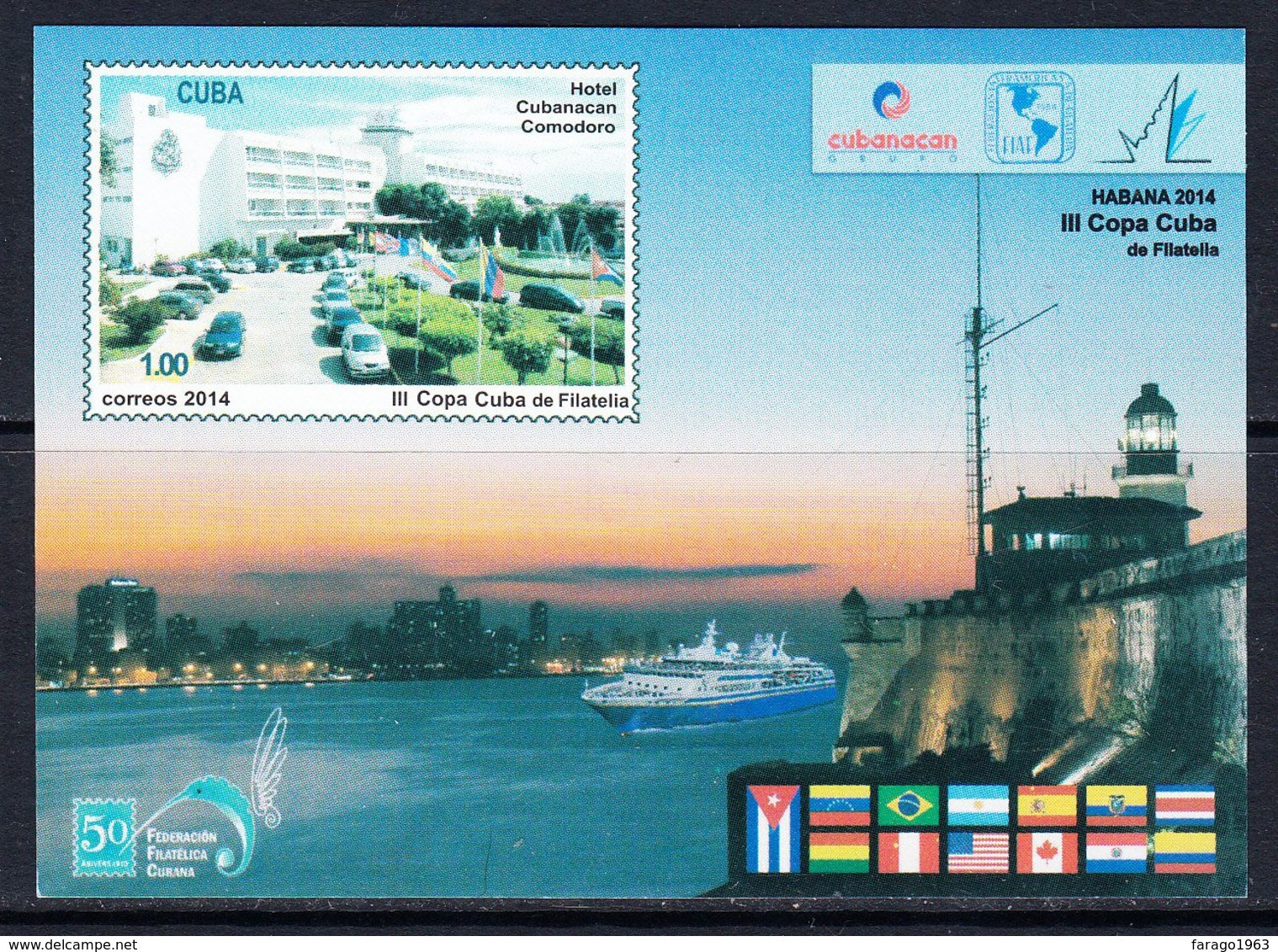 2014 Cuba Hotel Philately Flags  Souvenir Sheet  MNH - Nuevos