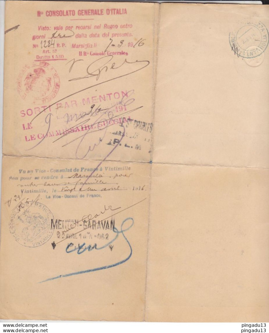 Fixe France Passeport à L'étranger 1916 Menton Garavan Ventimiglia Italie Femme Au Chapeau - Covers & Documents