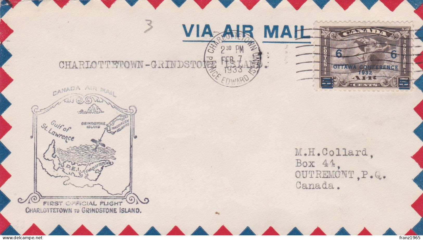 From Canada To USA - 1933 (Charlottentown) - Lettres & Documents