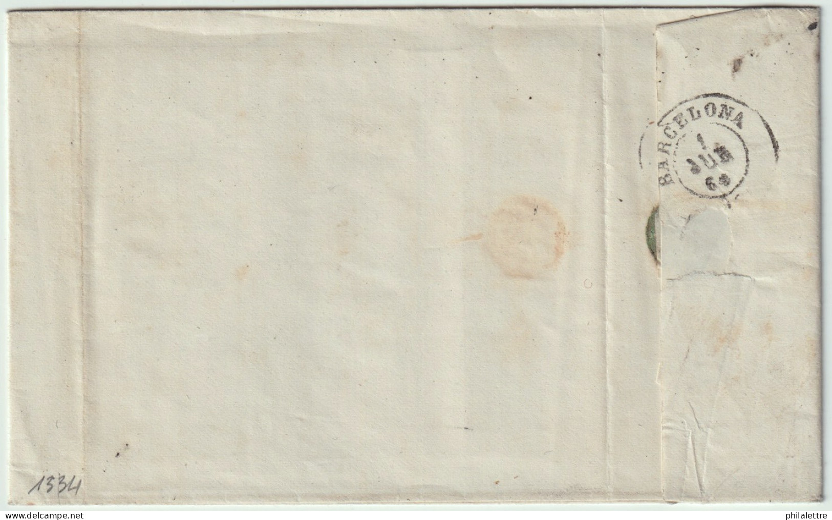 ESPAGNE / ESPAÑA - 1864 - Ed.64 4c Rojo/salmón Con Fechador "VELEZ-RUBIO / ALMERIA" Sobre Carta A Barcelona - Briefe U. Dokumente