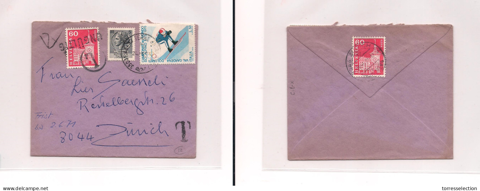 ITALY. Cover -  1971 Bano Terme To Switz Multfkd Env, Taxed + Post Dues Tied. Easy Deal. - Unclassified