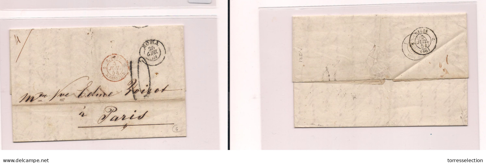 ITALY. Cover -  1854 Roma To Paris EL With Text Postmarks And Charge. Easy Deal. - Unclassified