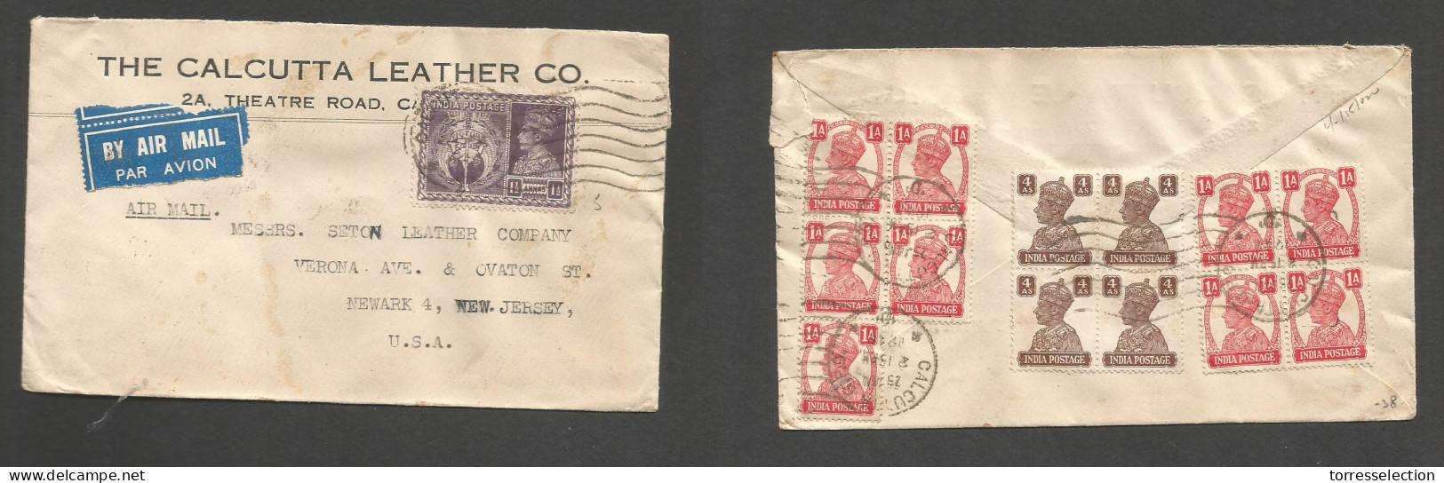 INDIA. 1947 (25 Jan) Calcutta - USA, Newark. NJ. Air Multifkd Front And Reverse Envelope. Victory Issue. - Autres & Non Classés