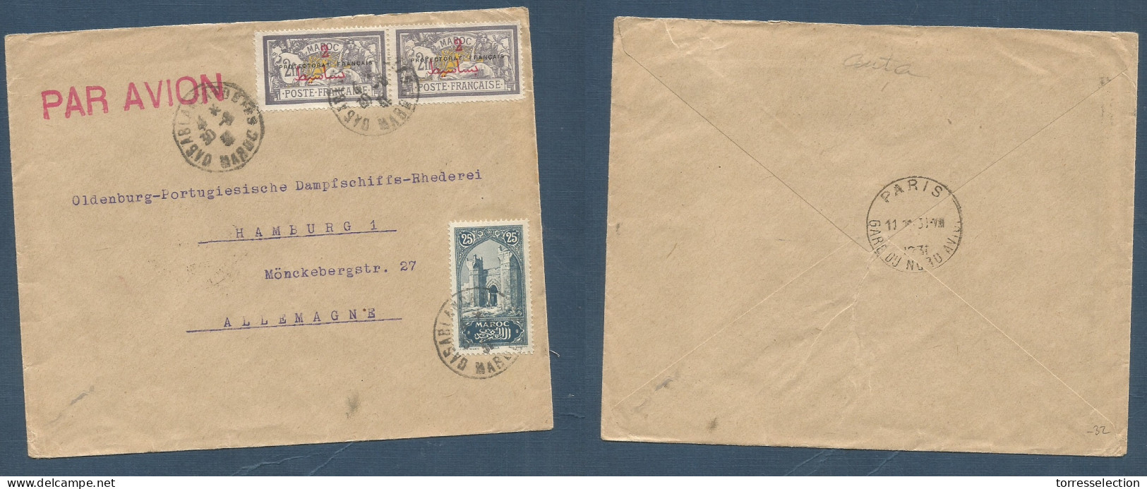 MARRUECOS - French. 1931 (30 Aug) Casablanca - Germany. Air Multifkd Env Incl Ovptd. General France Issue At 4,25 Fr Rat - Maroc (1956-...)