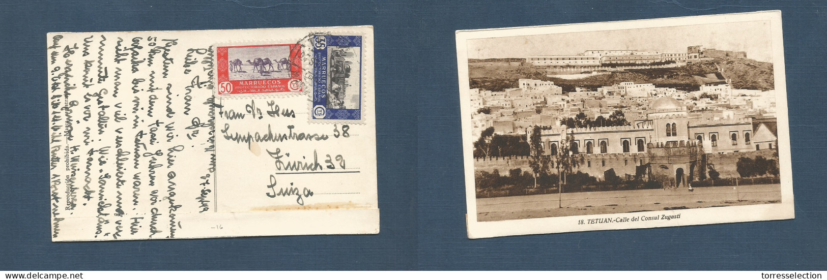 MARRUECOS. 1949 (27 Sept) Correo Español. Tetuan - Suiza, Zurich. TP Franqueo 0,85 Pts, Mat Fechador. - Morocco (1956-...)