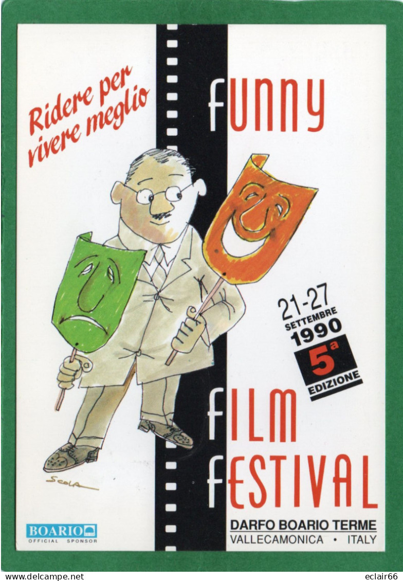 Vallecamonica DARFO BOARIO TERME (BS) Funny Film Festival RIDERE PER VIVERE MEGLIO .Septembre 1990 2 TAMPONS - Affiches Sur Carte