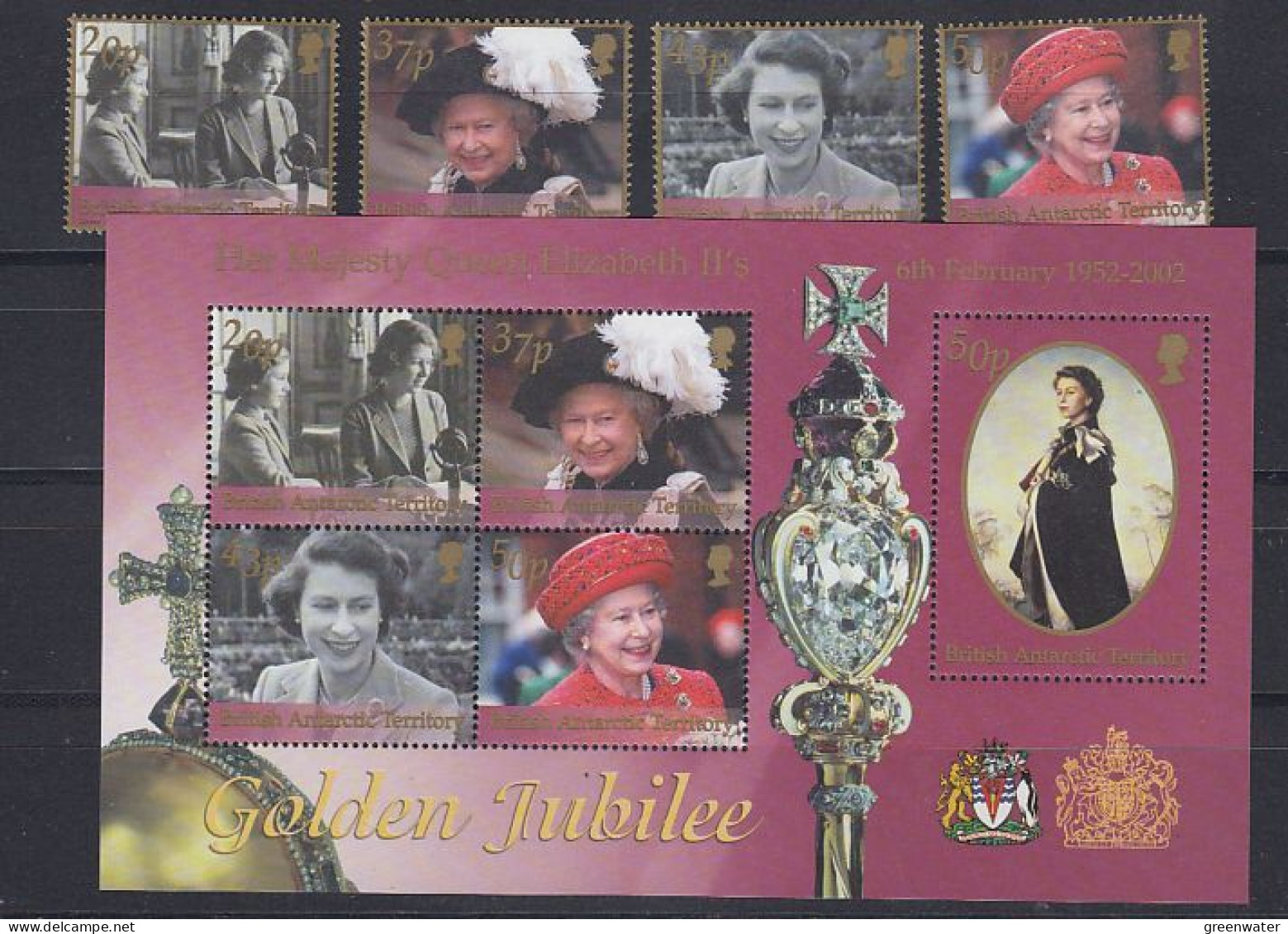 British Antarctic Territory 2002 Golden Jubilee 4v +m/s ** Mnh (59536) - Unused Stamps