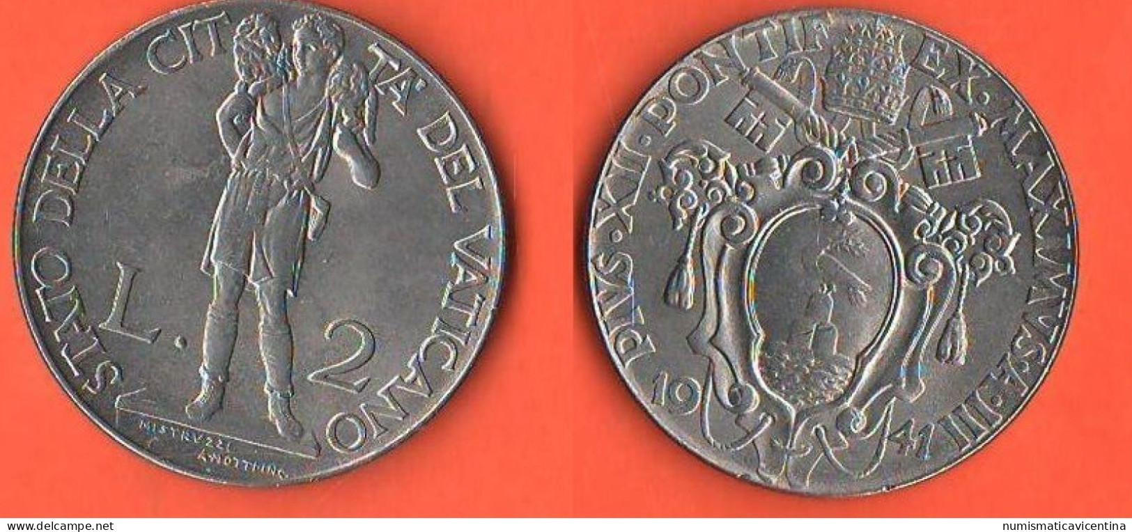 Vaticano 1 + 2 Lire 1941 Papa Pio XII° Vatican City Steel Coin  C 6 - Vatikan