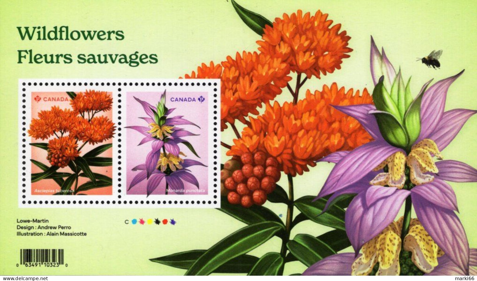 Canada - 2024 - Wild Flowers - Asclepias Tuberosa And Monarda Punctata - Mint Souvenir Sheet - Nuovi