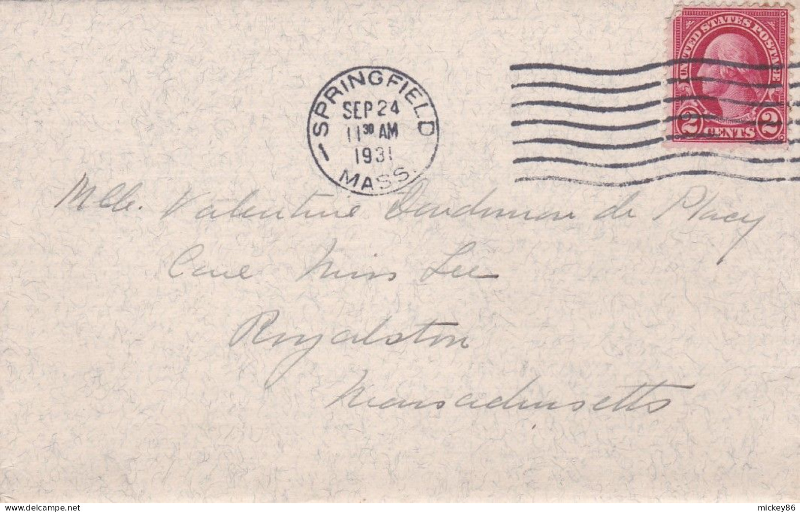 Etats-Unis --1931--lettre SPRINGFIELD (Massa ) Pour ROYALSTON..timbre,cachet Mécanique Muet Du 24 SEP 1931 - Cartas & Documentos