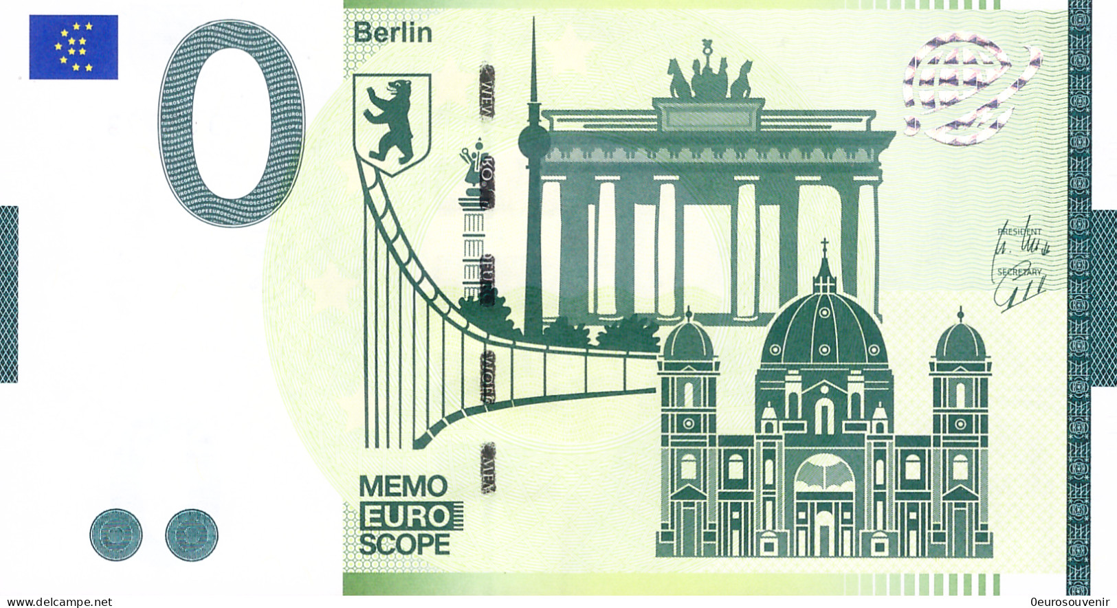 MEMO 0-Euro EAAC 077/3 BERLIN - BRANDENBURGER TOR - DOM - MAUER - Essais Privés / Non-officiels