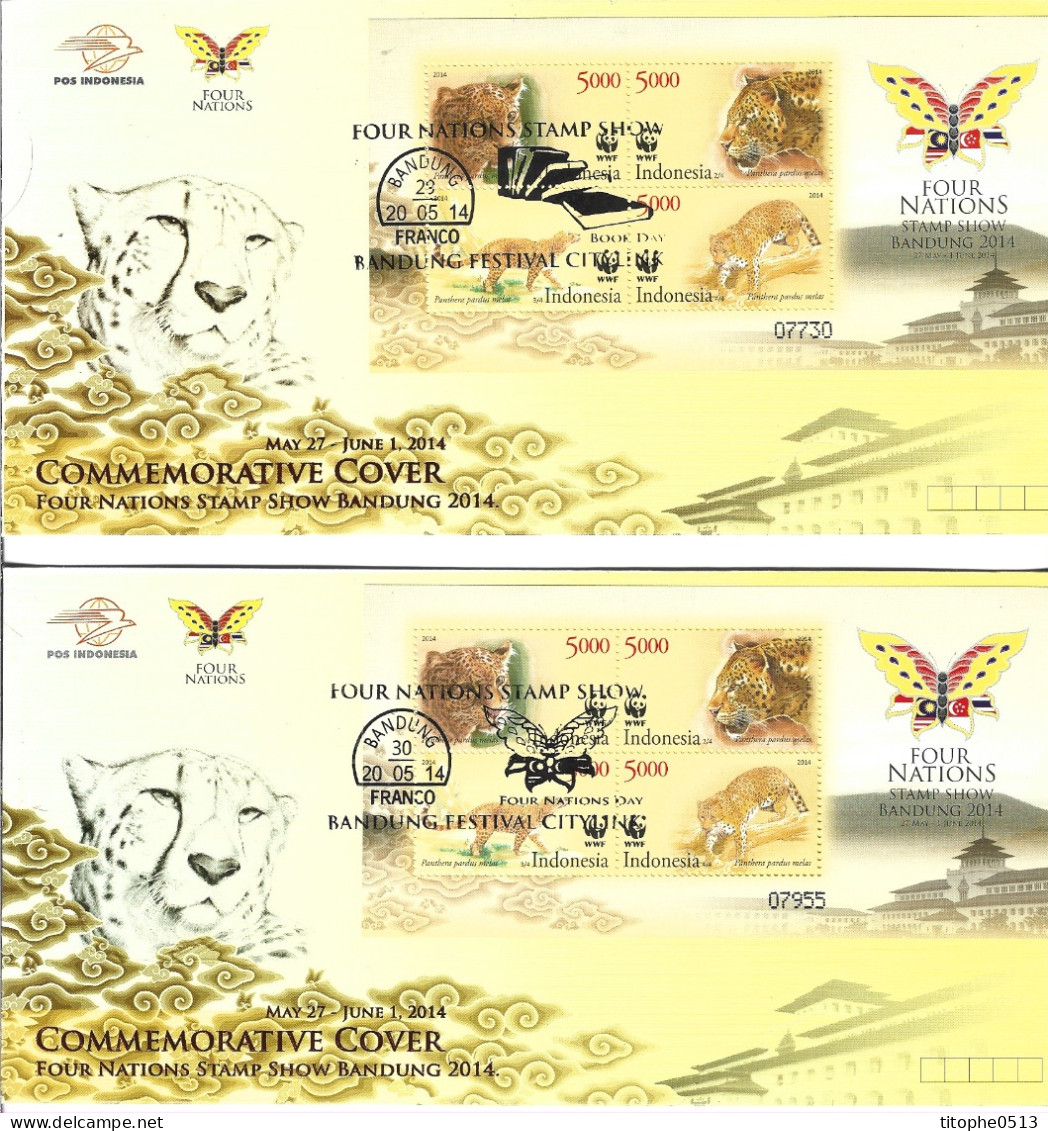 INDONESIE. Collection Complète Des Enveloppes Commémoratives Du BF 297 "Four Nations Stamp Show Bandung 2014". WWF Félin - Indonesia