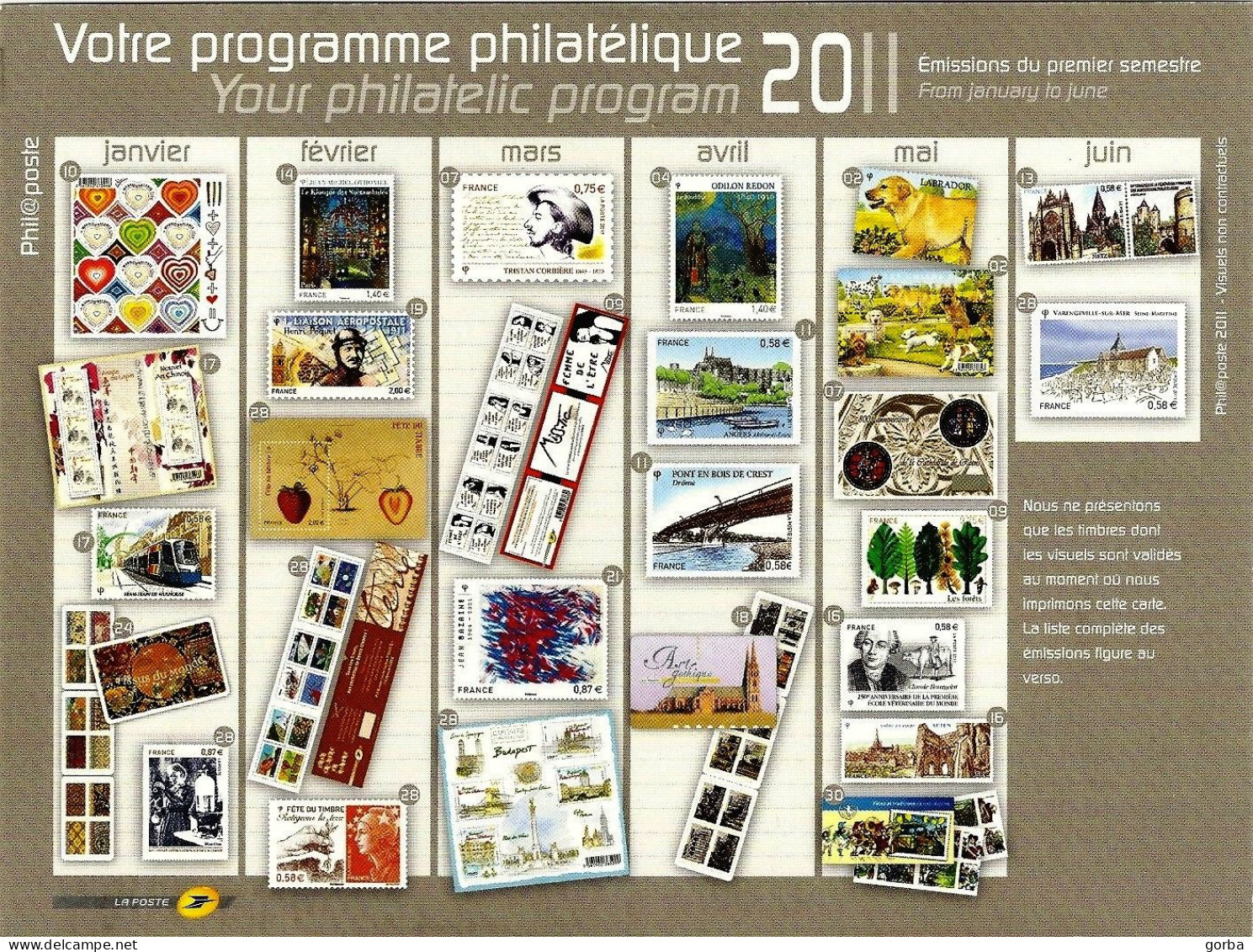 *Carte Entier Postal Monde 20g Programme Philatélique 2011 -le 1ér Semestre. - Pseudo-interi Di Produzione Ufficiale