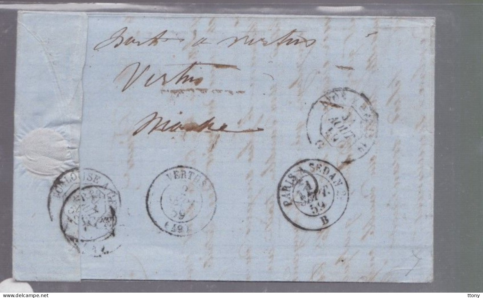 Un Timbre N° 14 Napoléon III     20 C   Bleu  Sur Lettre  Destination    !  1859 - 1853-1860 Napoleon III